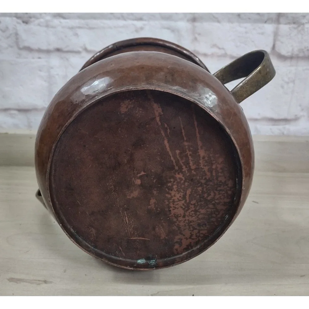 Vtg Hand Hammered Solid Copper Vase Urn Brass Handles Rustic Farm Decor Heavy